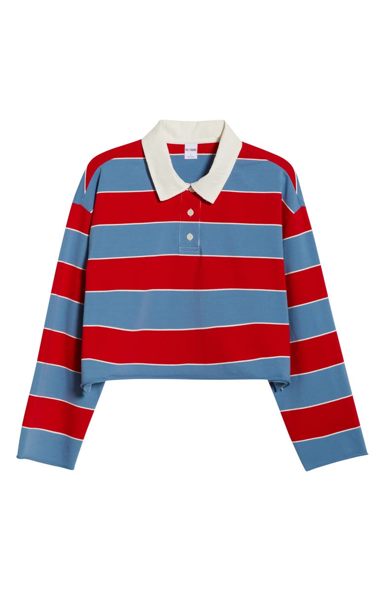 Re/Done Crop Stretch Cotton Rugby Polo, Alternate, color, Crimson Bluebird