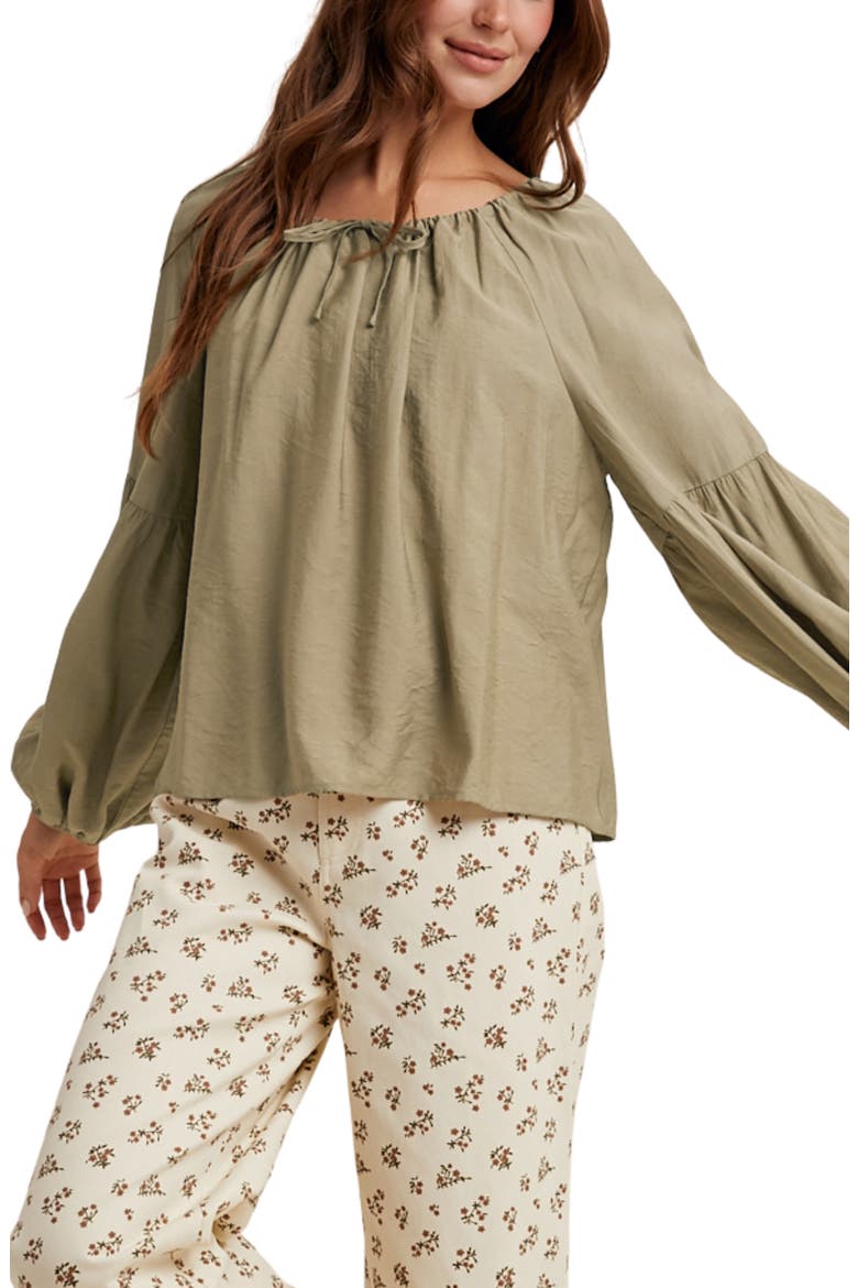 Balloon Sleeve Tie Neck Blouse, Main, color, G MINT