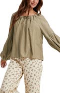 WISHLIST Balloon Sleeve Tie Neck Blouse