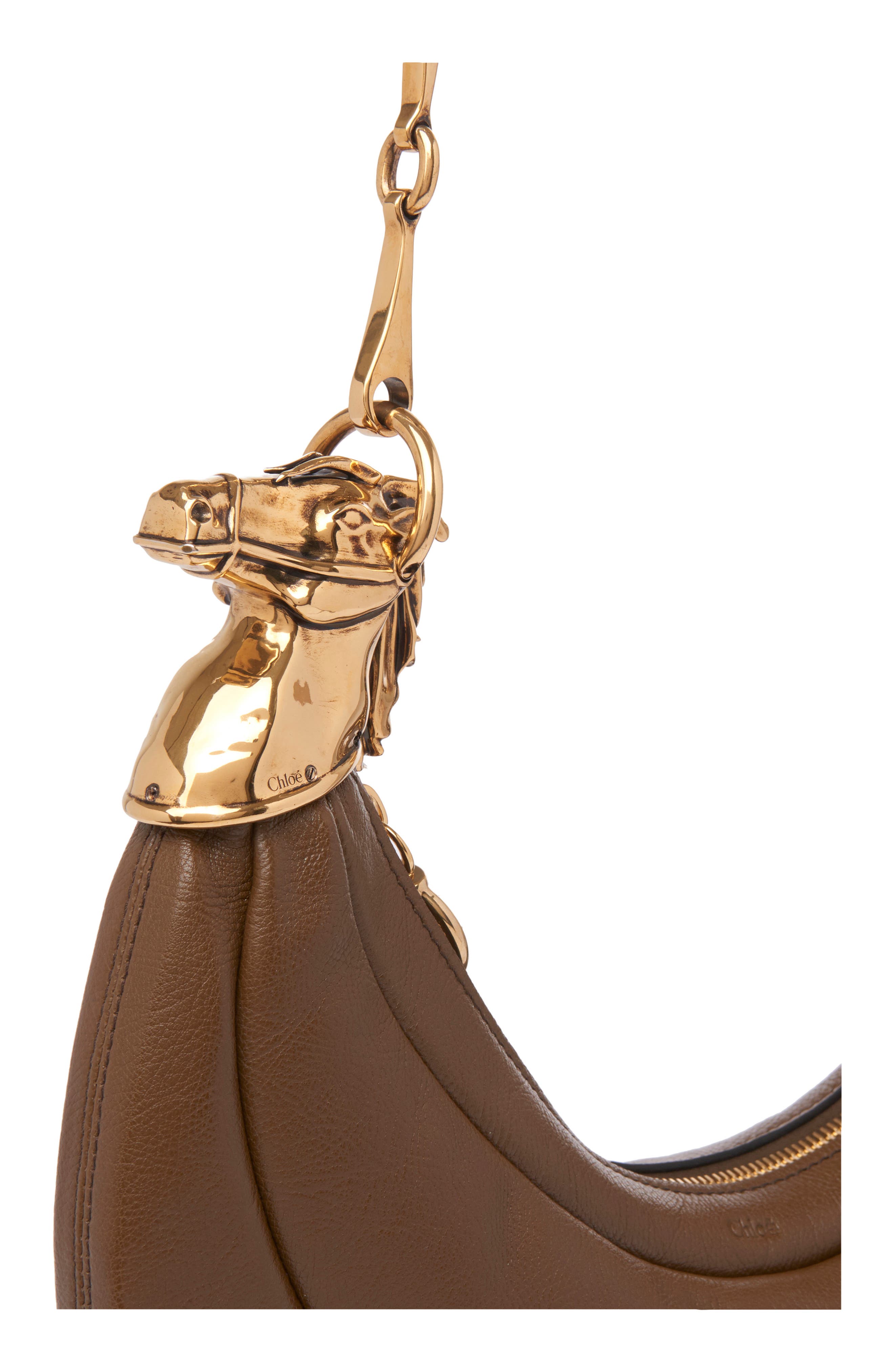 Chloé Chain Horse Leather Hobo Bag, Alternate, color, Dark Khaki 20V