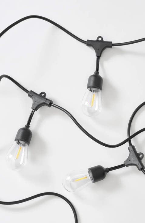 27 ft or 48 ft, Solar-Powered Hanging LED Outdoor String Lights, Weatherproof Edison Bulbs
