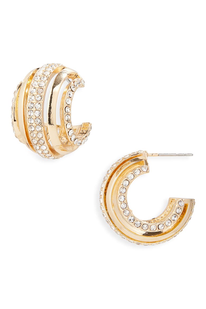 Pavé Bar Hoop Earrings, Main, color, GOLD