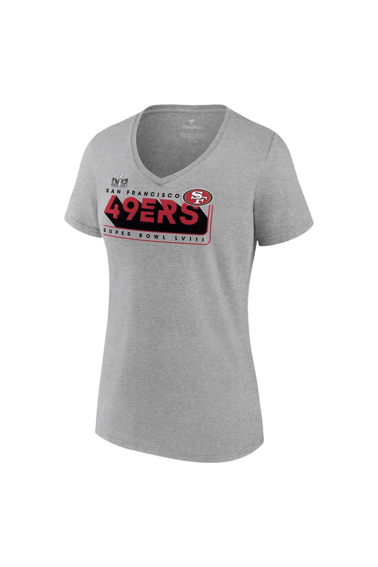 Women's Fanatics Branded  Heather Gray San Francisco 49ers Super Bowl LVIII Roster V-Neck T-Shirt, Alternate, color, Gray