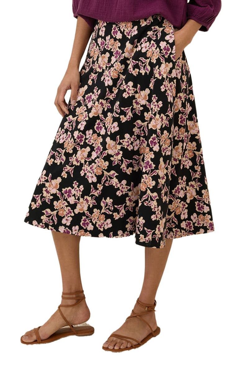 Pact Organic Cotton Fit & Flare Midi Skirt, Alternate, color, Scattered Posies Black