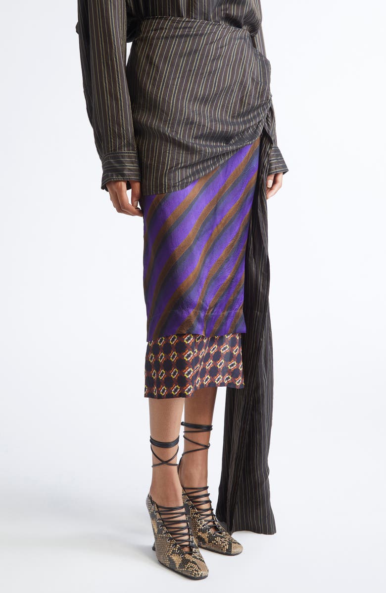 Dries Van Noten Senice Mixed Print Midi Skirt, Alternate, color, Purple
