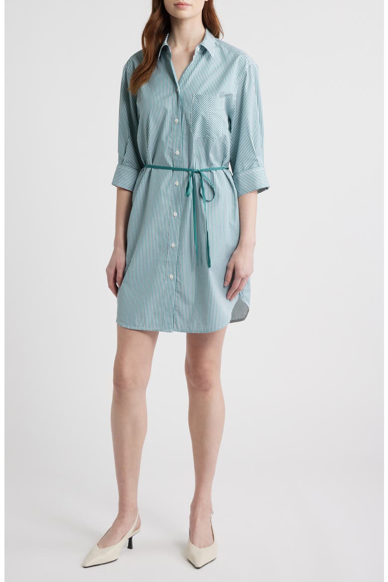 Lucia Stripe Mini Shirtdress, Main, color, TEAL STRIPE
