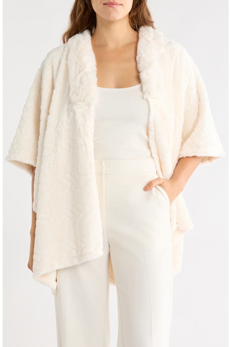 Ribbed Cardigan Poncho with Faux Fur Collar, Main, color, IVORY