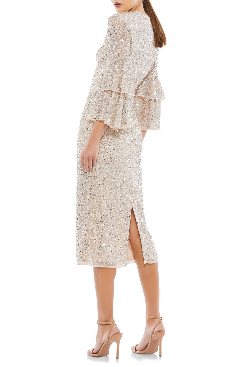 Mac Duggal Beaded Bell Sleeve Midi Dress, Alternate, color, 