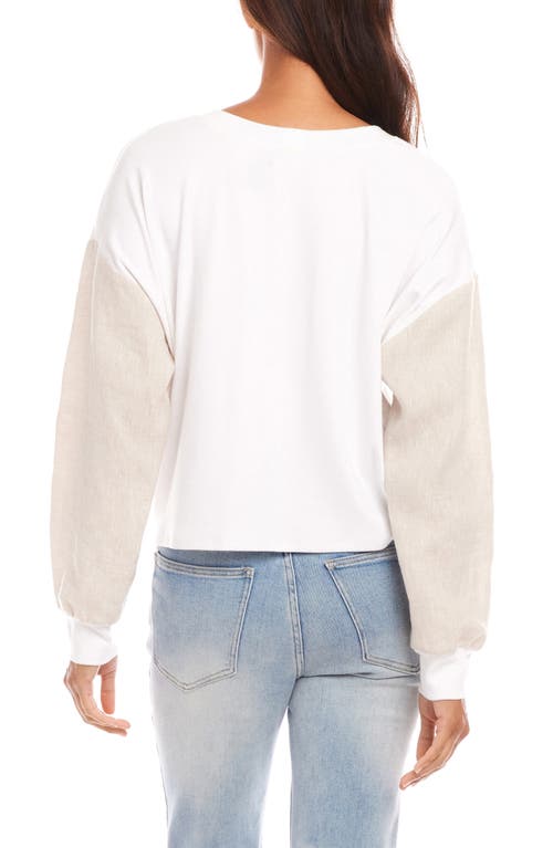 Karen Kane Contrast Sleeve Tie Front Knit Top In White