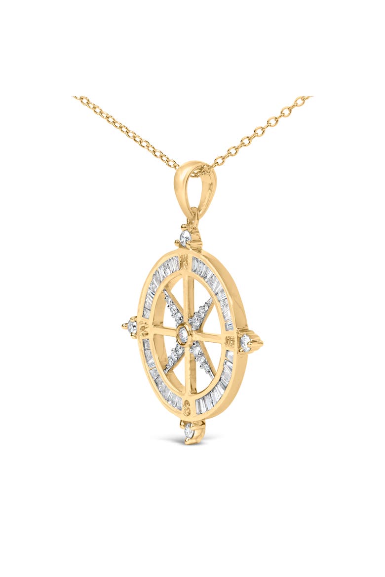 14K Yellow Gold Plated Sterling Silver 3/4 Cttw Diamond Compass Medallion Pendant Necklace, Alternate, color, Yellow Gold over Silver