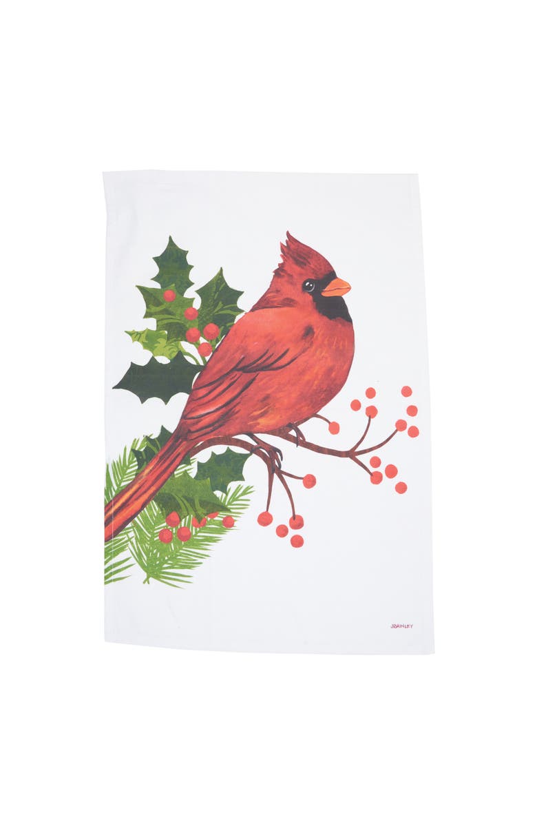 C&F Home Winter Cardinal Printed Cotton Flour Sack Kitchen Towel, Main, color, White