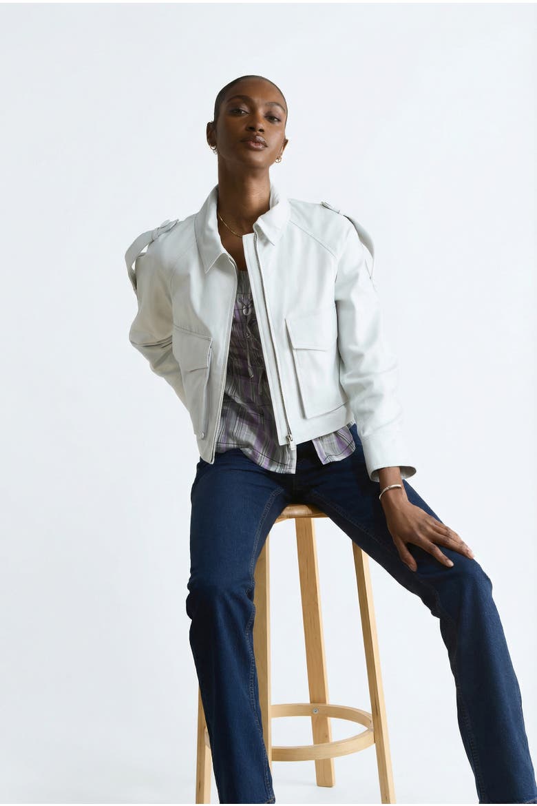 Rose Leather Jacket, Alternate, color, White