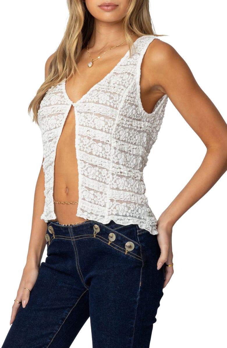 EDIKTED Evolet Sheer Lace Top, Alternate, color, White