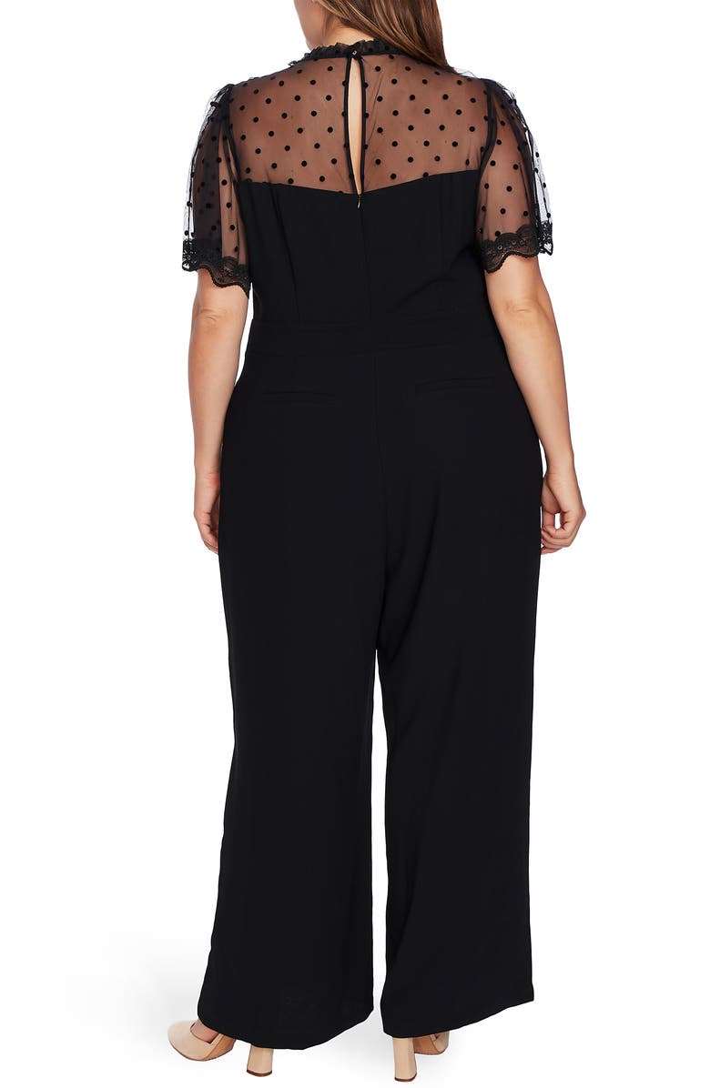 CeCe Flock Dot Short Sleeve Jumpsuit, Alternate, color, 