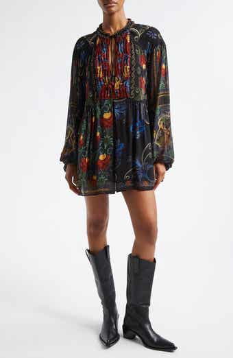 FARM Rio Mixed Arabesque Scarves Print Long Sleeve Minidress