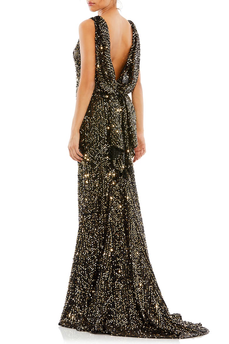 Sequin Drape Back Trumpet Gown, Alternate, color, ANTIQUE GOLD