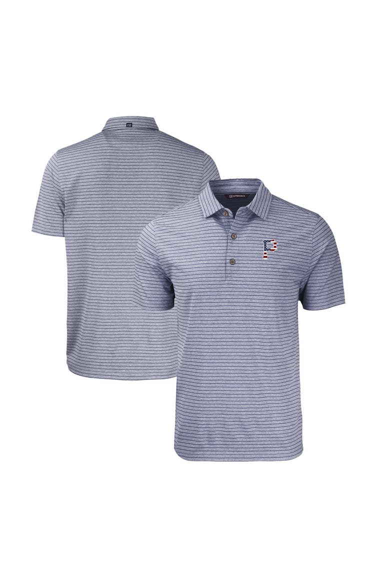 Men's Cutter & Buck  Heather Navy Pittsburgh Pirates Stars & Stripes Big & Tall Forge Eco Heather Stripe Stretch Recycled Polo, Main, color, Heather Navy