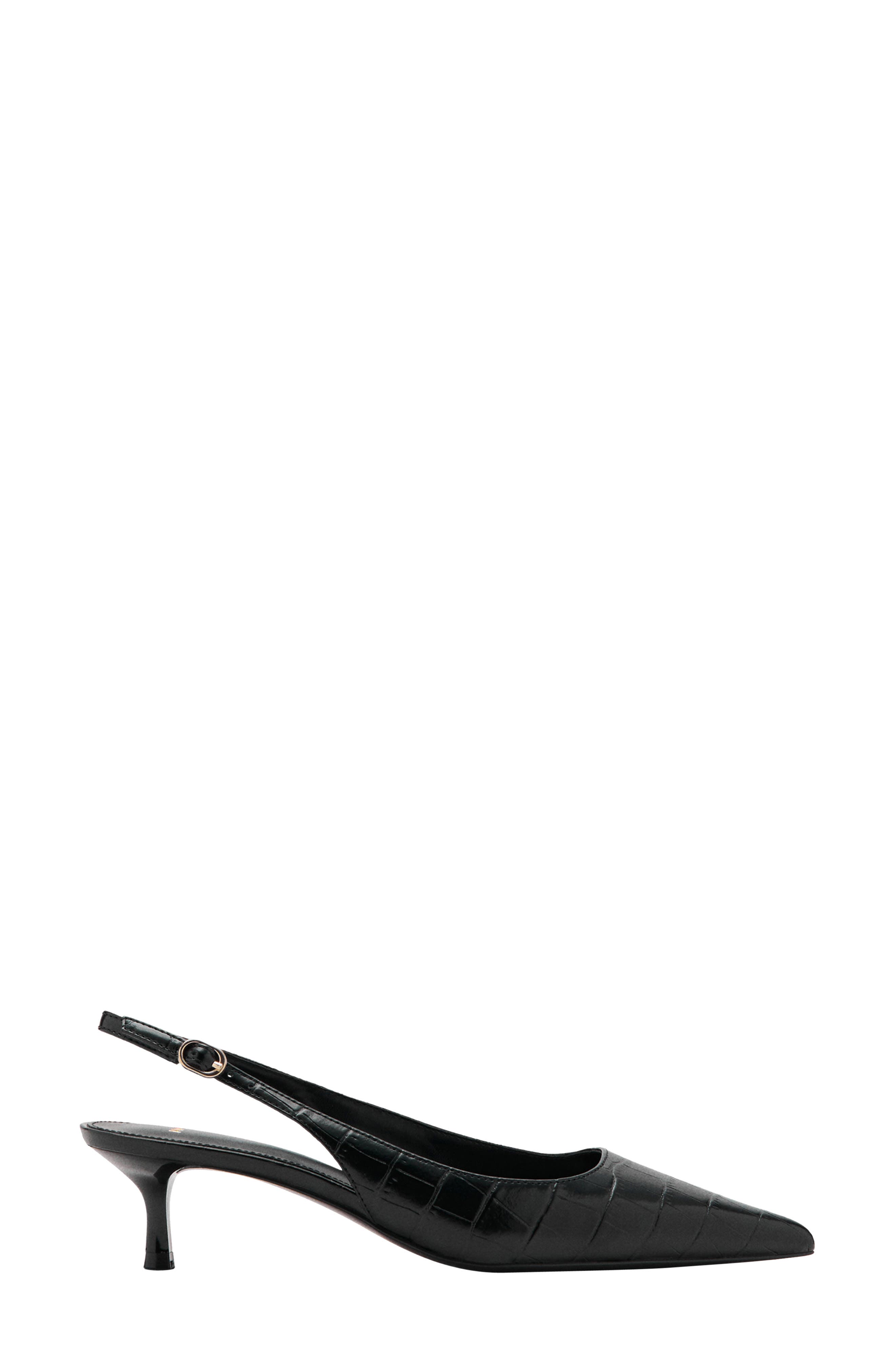 MANGO Croc Embossed Slingback Kitten Heel Pump, Alternate, color, Black