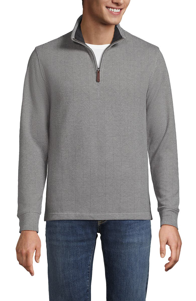 Lands' End Bedford Rib Casual Quarter Zip Sweater, Alternate, color, Charcoal Heather Herringbone