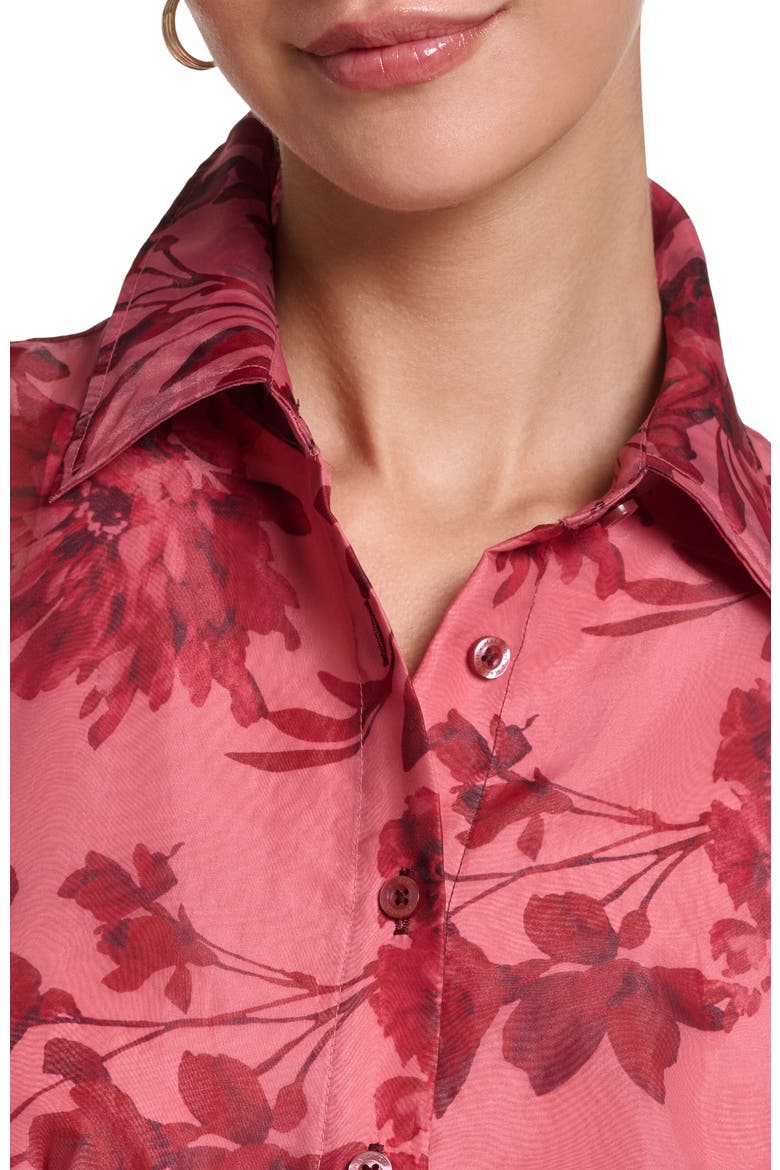 Cap Sleeve Floral Printed Organza Midi Dress, Alternate, color, Pink Floral Multi