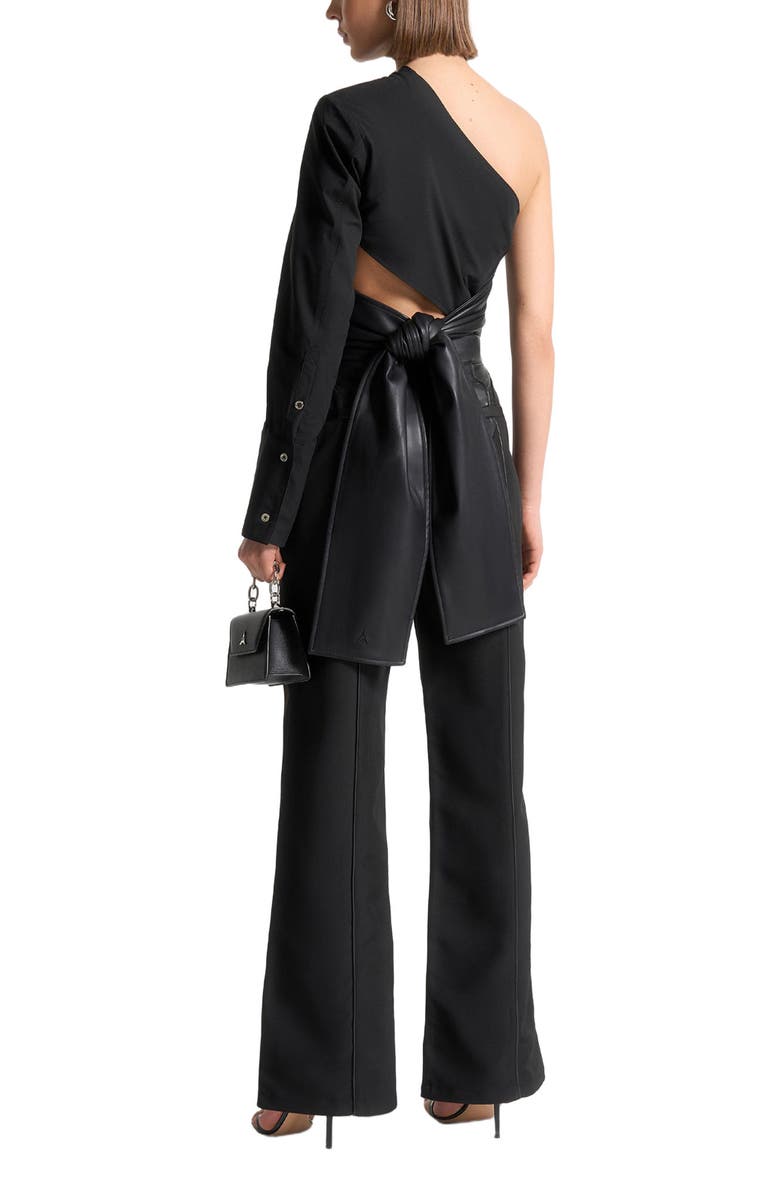 Manière De Voir Coralie One Sleeve Leather Wrap Top, Alternate, color, Black