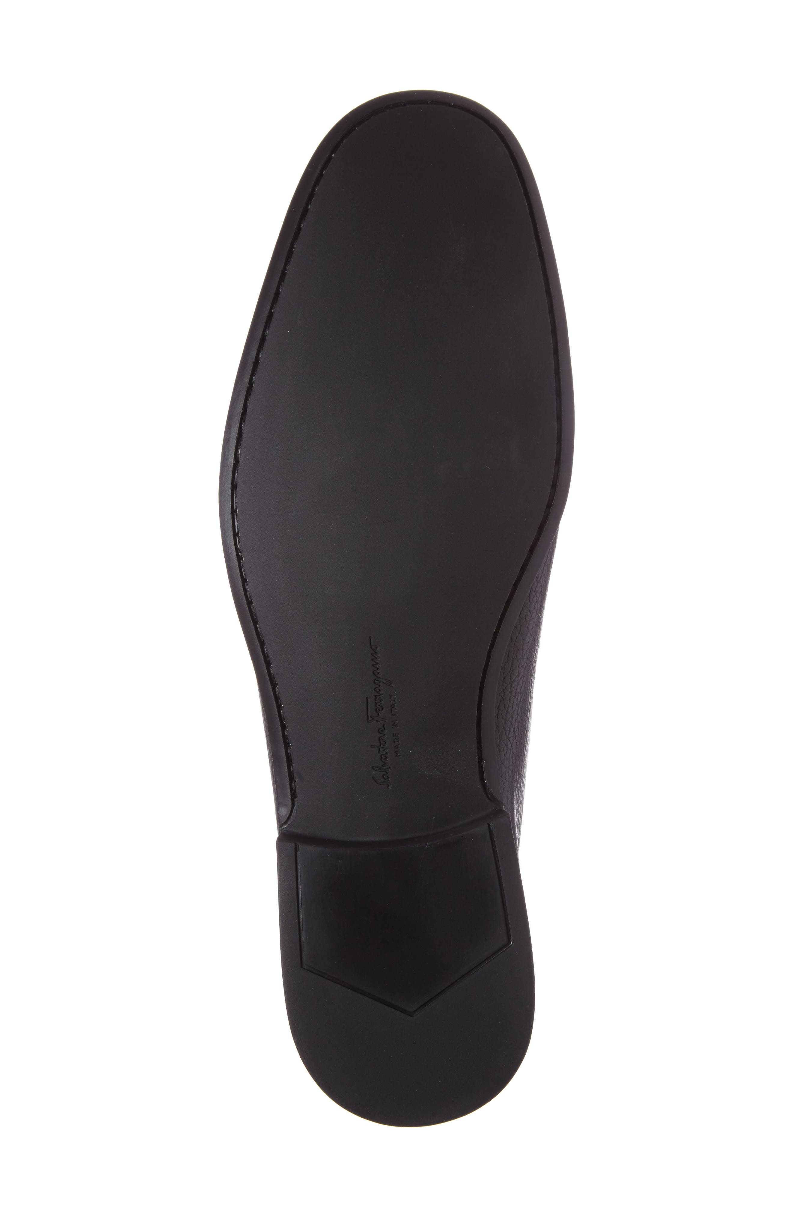 FERRAGAMO Grandioso Pebbled Driving Shoe with Double Gancio Ornament, Alternate, color, Black Leather