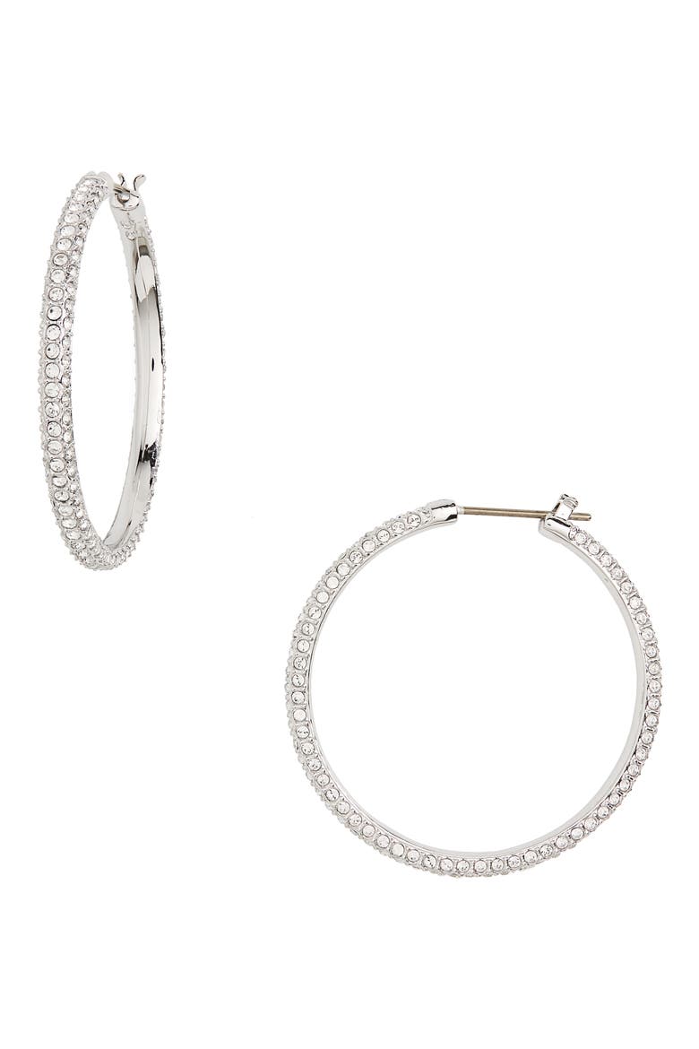 Dextera Pavé Hoop Earrings, Main, color, SILVER