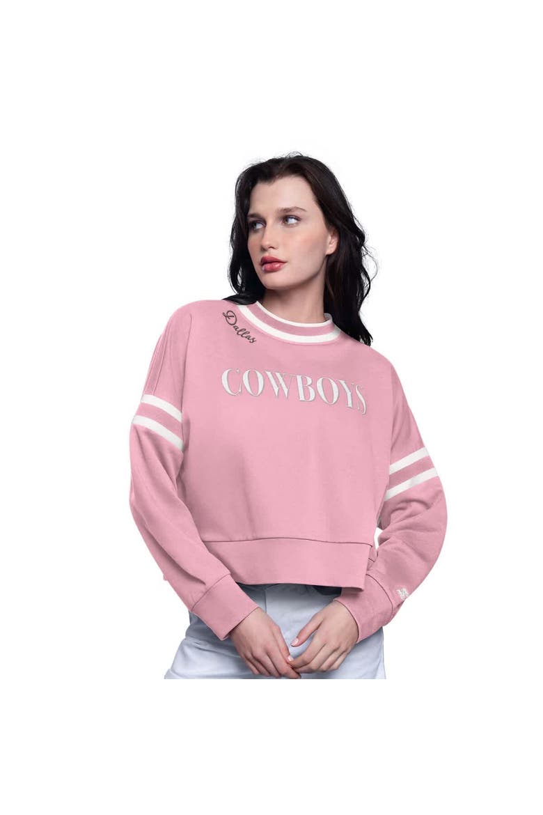 Women's Starter Pink Dallas Cowboys Power Play Cropped Pullover Sweatshirt, Main, color, Pink