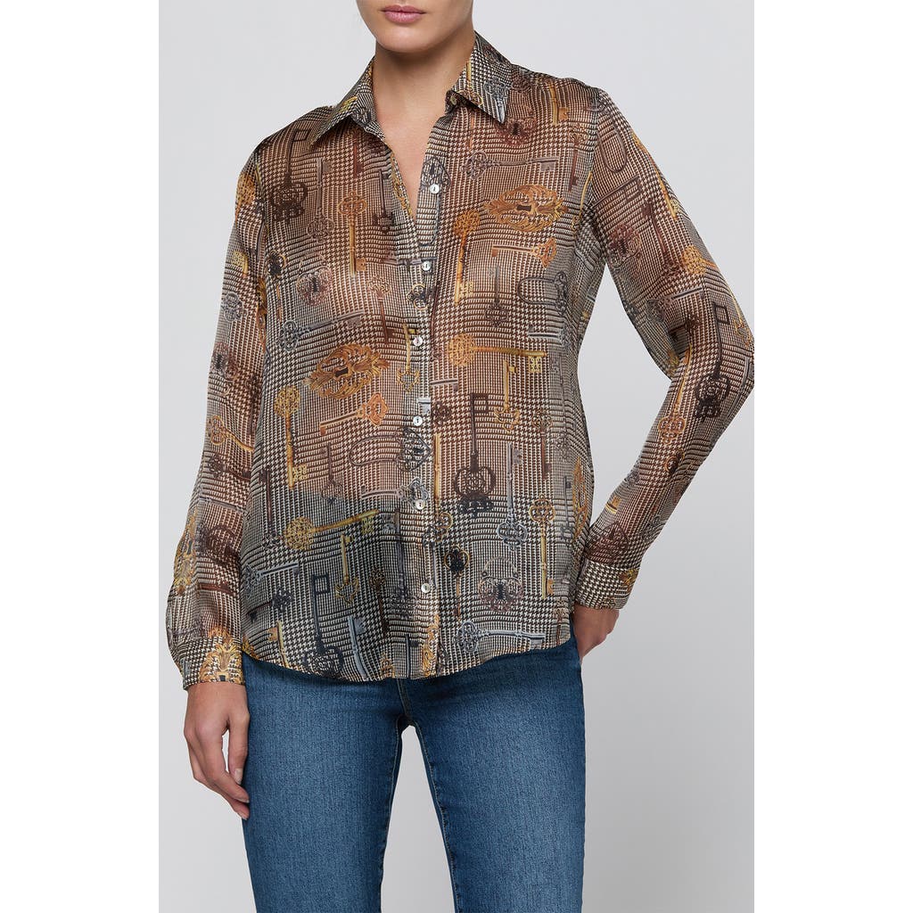 L'agence Nina Silk Shirt In Brown Mt Houndstooth Key
