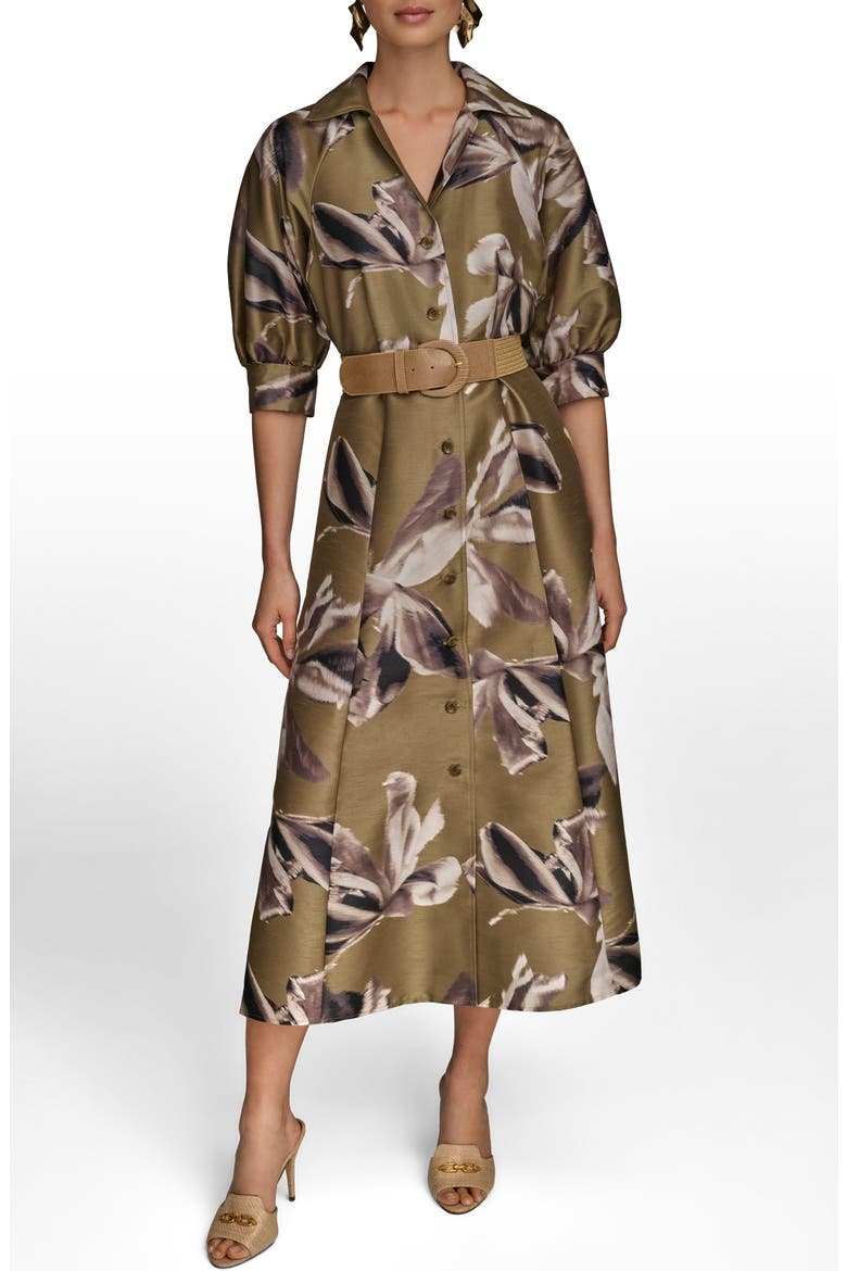 Print Belted Midi Shirtdress, Main, color, SMOKY OLIVE