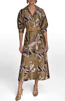 Print Belted Midi Shirtdress