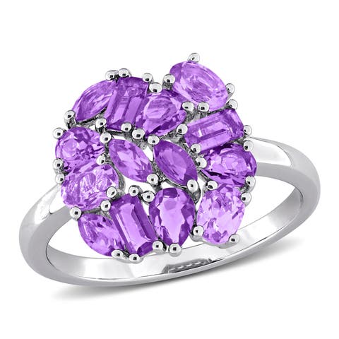 Amethyst Cluster Cocktail Ring Sterling Silver