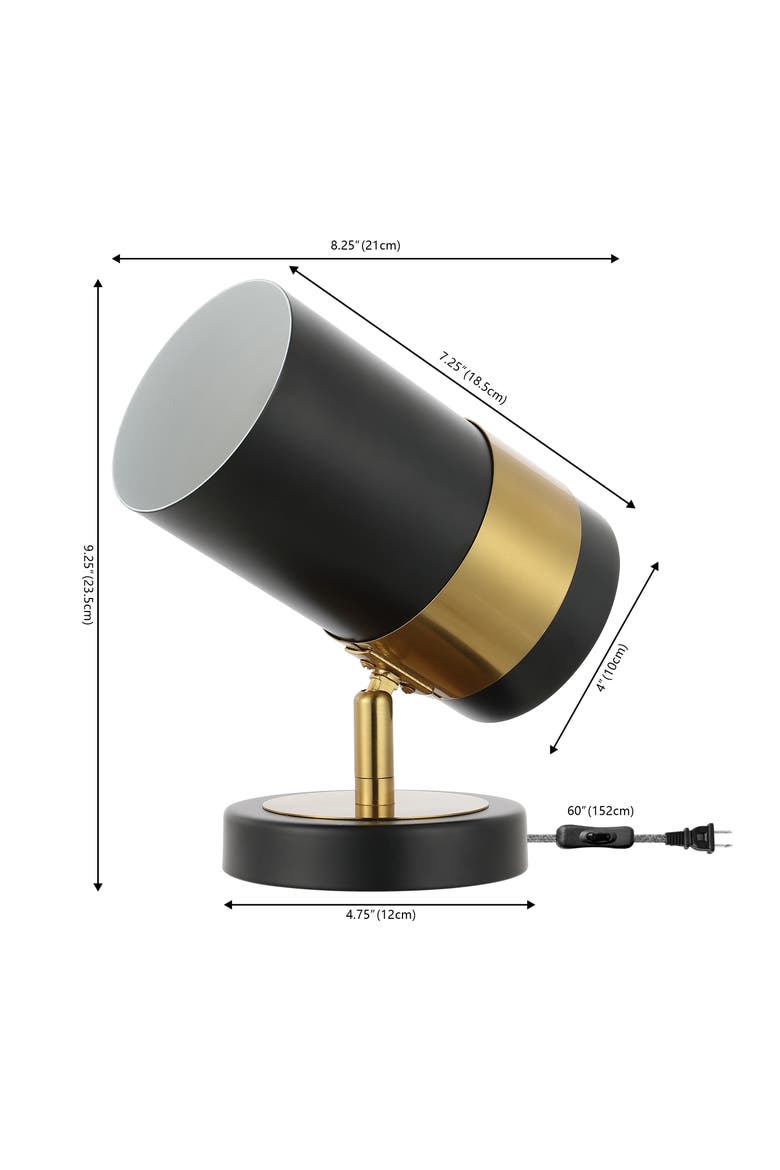 Astra 9.25" Modern Industrial Iron Adjustable Indoor LED Floor Spotlight, Black/Brass Gold, Alternate, color, Black/Brass Gold