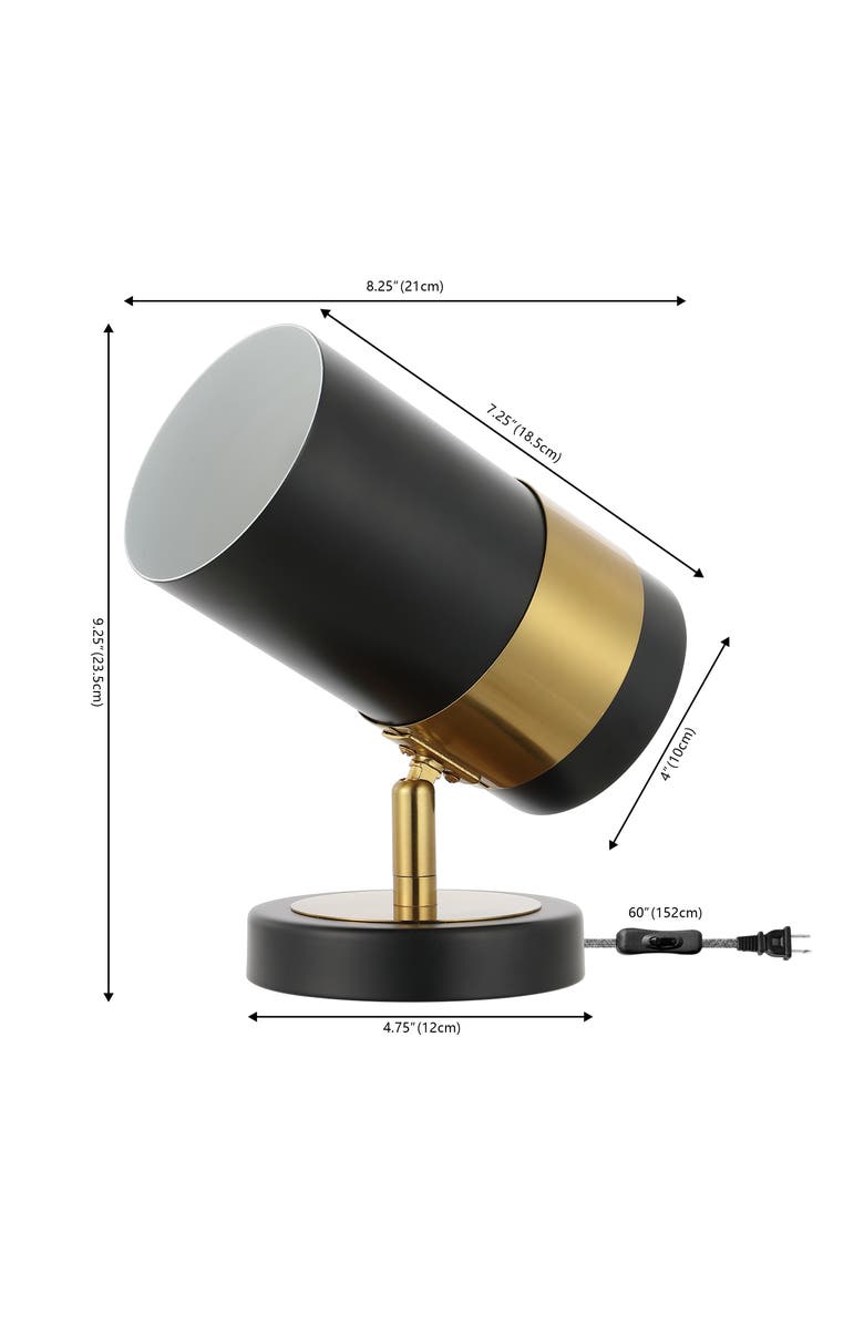 JONATHAN Y Astra 9.25" Modern Industrial Iron Adjustable Indoor LED Floor Spotlight, Black/Brass Gold, Alternate, color, Black/Brass Gold