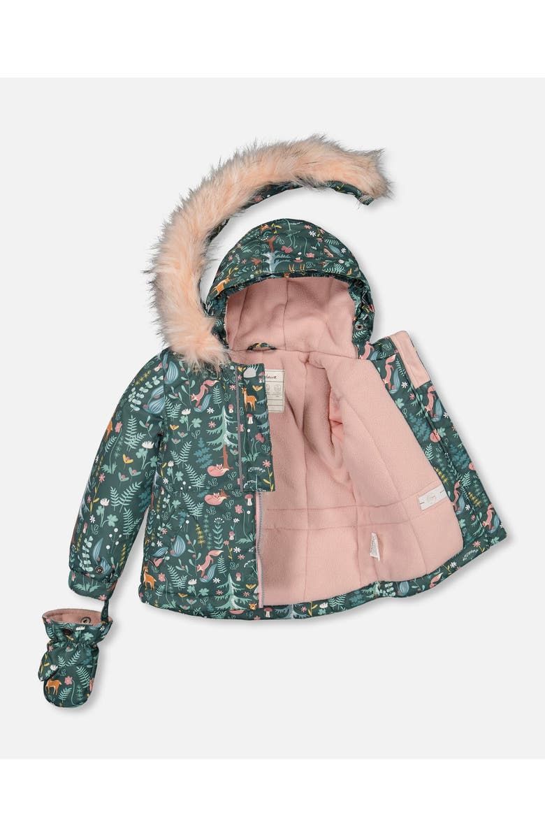 Deux par Deux Baby Girl's Two Piece Baby Snowsuit Silver Pink Printed Woodland Animals, Alternate, color, 