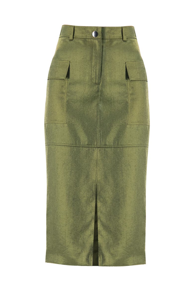 Midi Skirt with Front Slit, Alternate, color, Olive Green