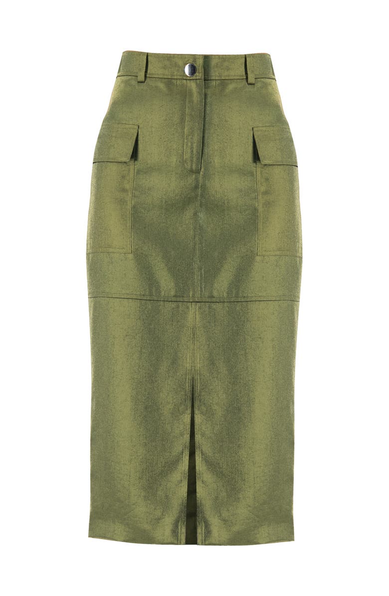IVONNE Midi Skirt with Front Slit, Alternate, color, Olive Green