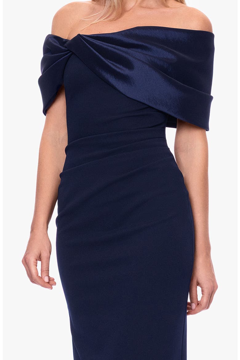 Off the Shoulder Scuba Crepe Cocktail Dress, Alternate, color, NAVY