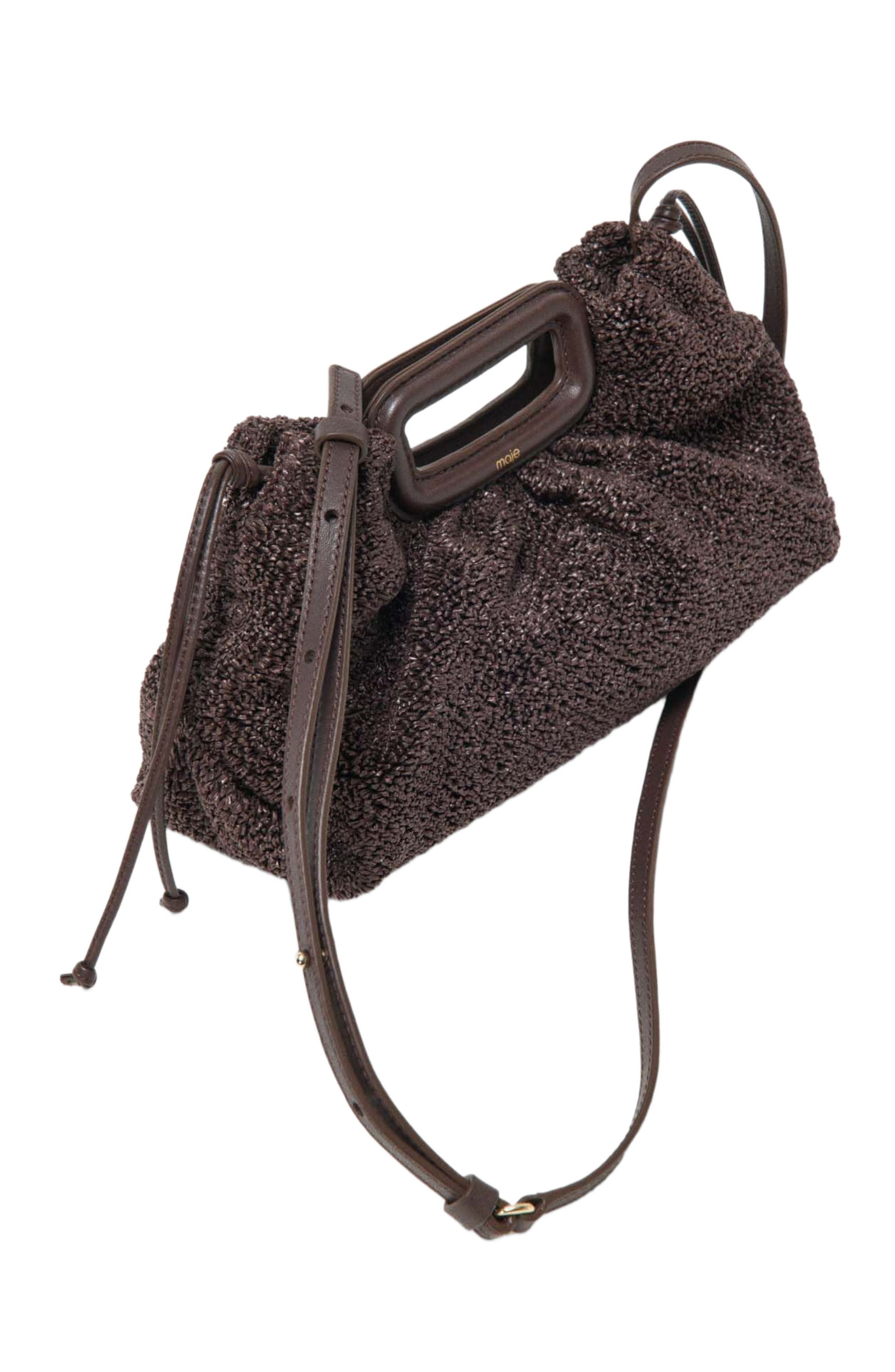 maje Mipli bouclé effect clutch bag, Alternate, color, Dark Brown