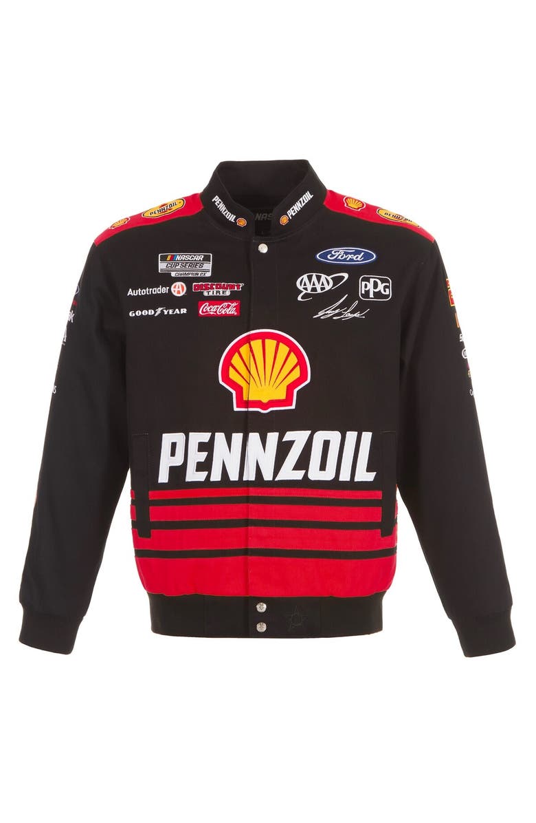 JH DESIGN Men's JH Design Black/Yellow Joey Logano Shell Pennzoil Twill Driver Uniform Full-Snap Jacket, Alternate, color, 