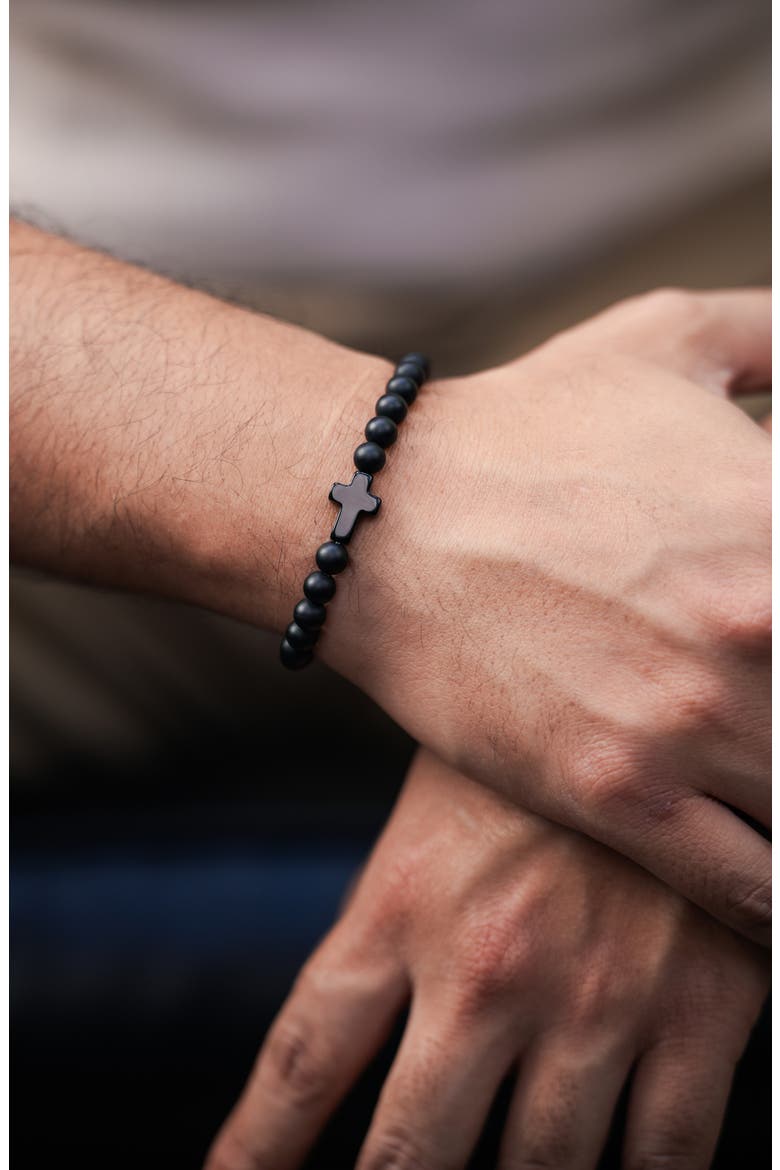 Men's Onyx Cross Bead Stretch Bracelet, Alternate, color, BLACK ONYX