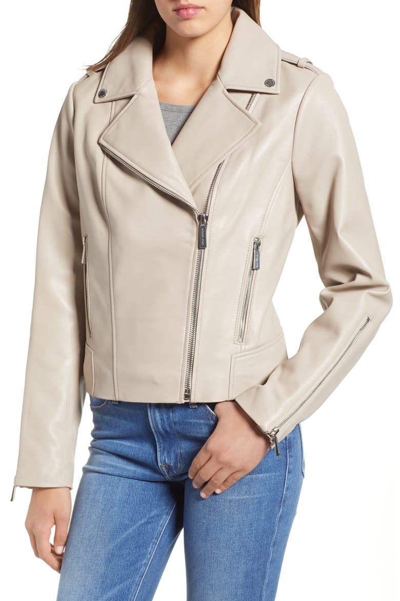 Classic Leather Moto Jacket, Alternate, color, TAUPE