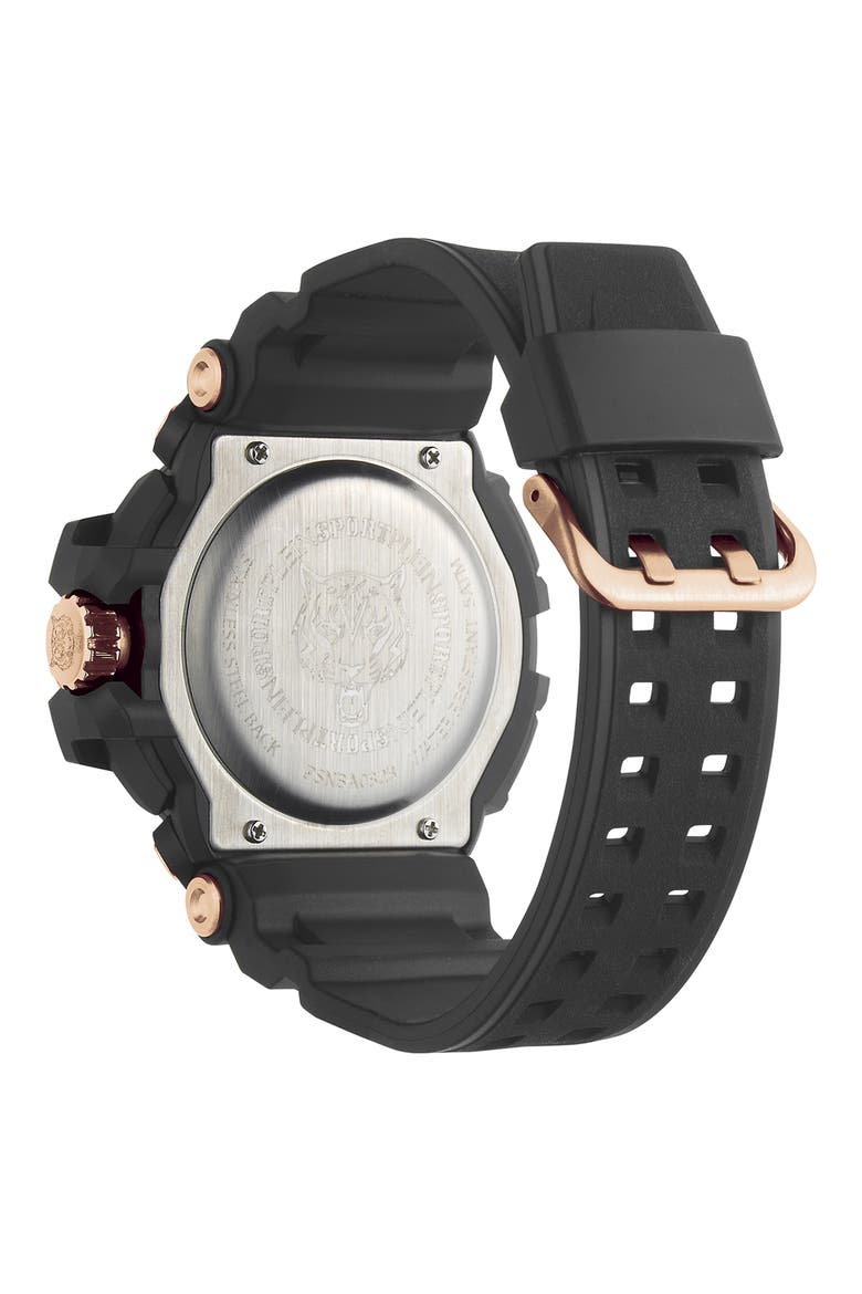 Chronograph Quartz Silicone Strap Watch, 50mm, Alternate, color, BLACK BLACK