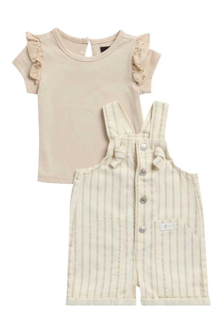 Ruffle Sleeve T-Shirt & Shortall Set, Main, color, TAUPE
