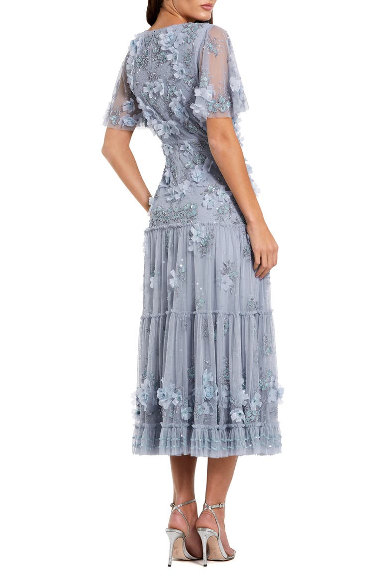 Floral Beaded Embellished Flutter Sleeve Tiered Dress, Alternate, color, Powder Blue