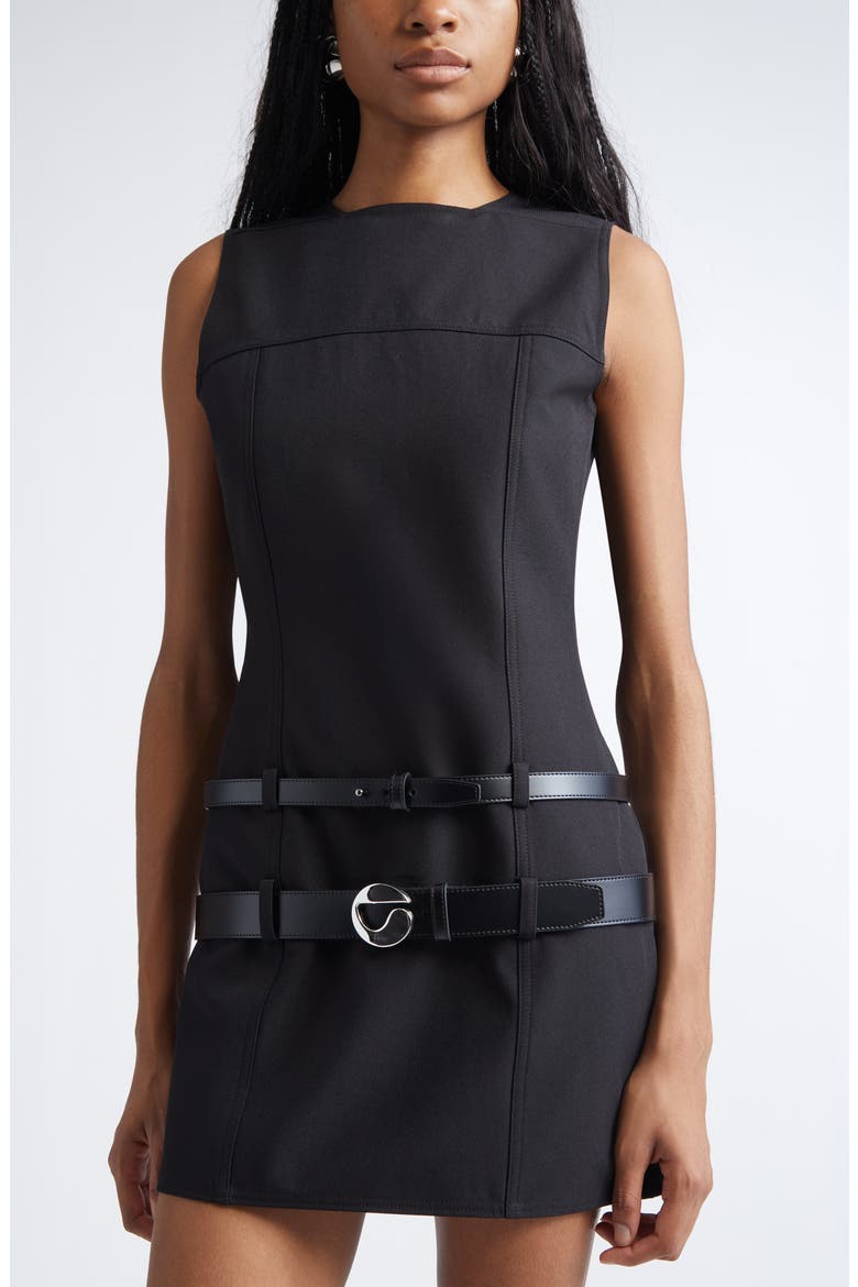 Multibelt Sleeveless Sheath Dress, Alternate, color, BLACK
