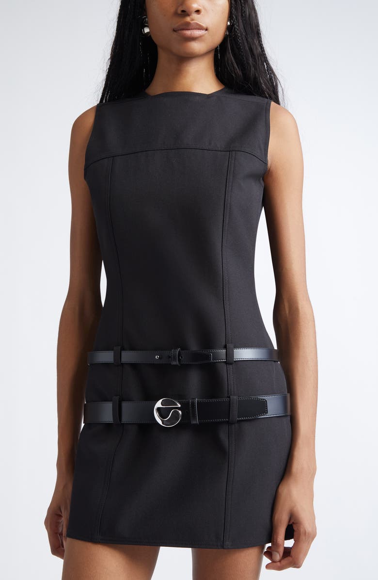 Coperni Multibelt Sleeveless Sheath Dress, Alternate, color, Black