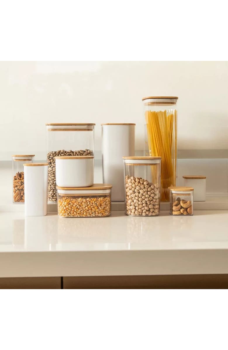 OU Clear Stackable Airtight Food Storage Container with Wood Lid, Alternate, color, Clear