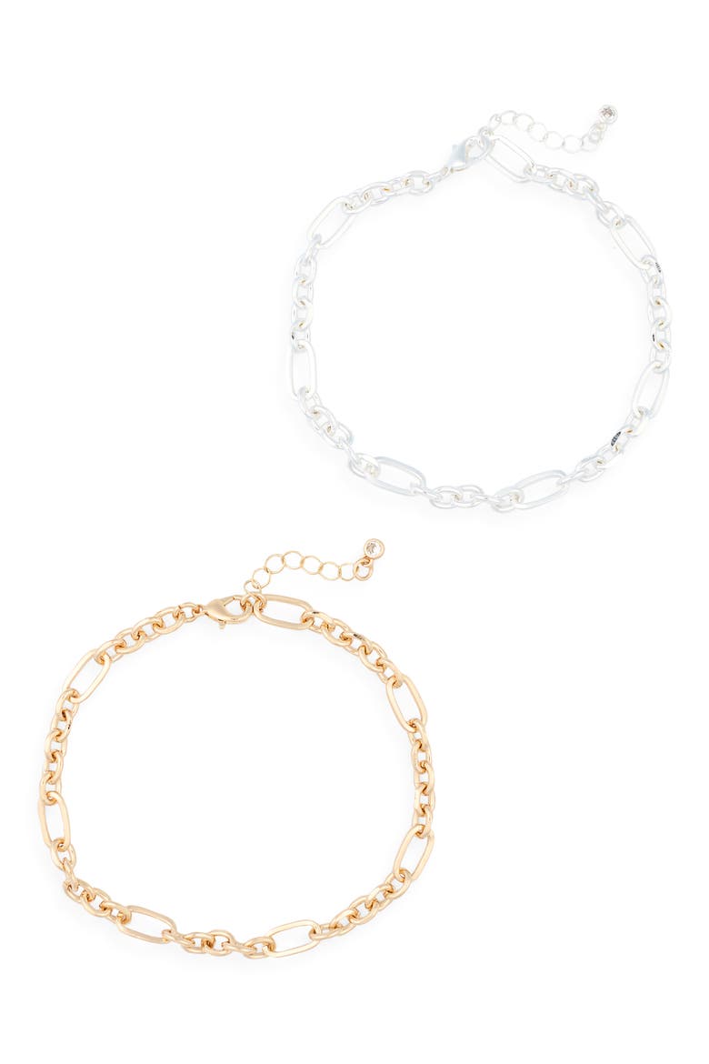Set of 2 Chain Link Anklets, Main, color, GOLD- SILVER