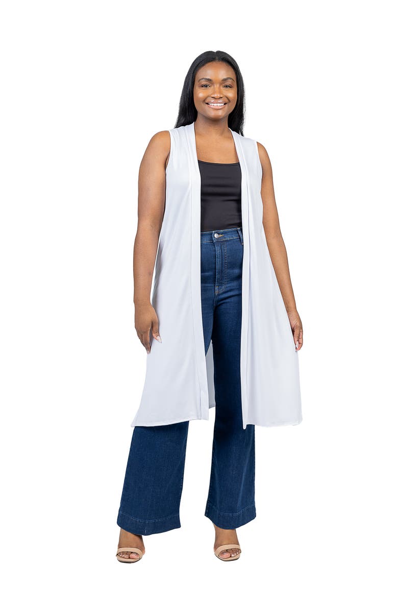 24seven Comfort Apparel Long Sleeveless Cardigan Vest, Main, color, White
